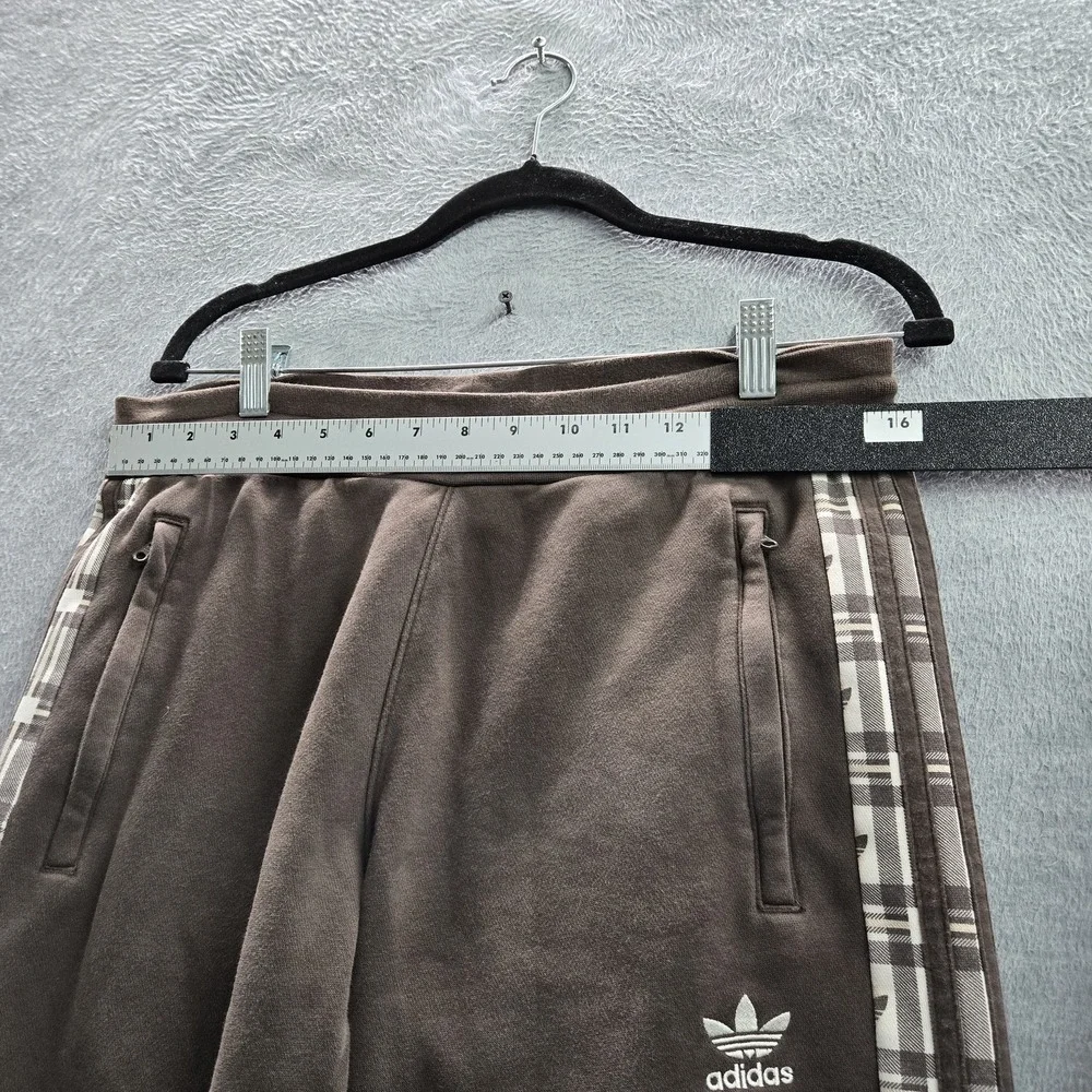 Adidas Men‎ Activewear Pants M Brown Embroidered Sweatpants Plaid Stripe Fleece